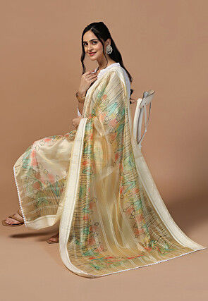 Digital Printed Organza Dupatta in Beige