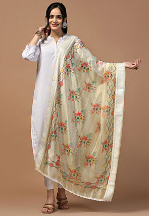 Digital Printed Organza Dupatta in Cream