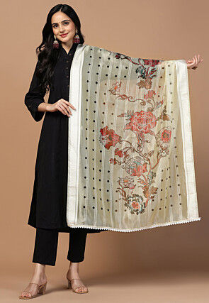 Digital Printed Organza Dupatta in Cream