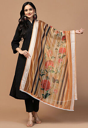 Digital Printed Organza Dupatta in Peach