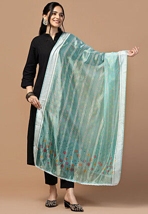 Digital Printed Organza Dupatta in Sea Green
