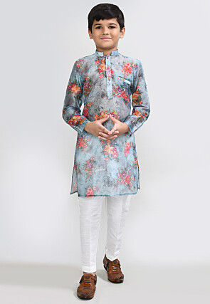 Digital Printed Organza Kurta Set in Light Blue