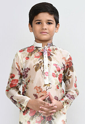 Digital Printed Organza Kurta Set in Off White