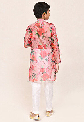 Digital Printed Organza Kurta Set in Peach