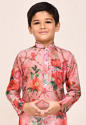 Digital Printed Organza Kurta Set in Peach