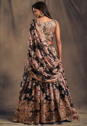 Digital Printed Organza Lehenga in Black