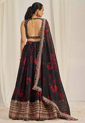 Digital Printed Organza Lehenga in Black