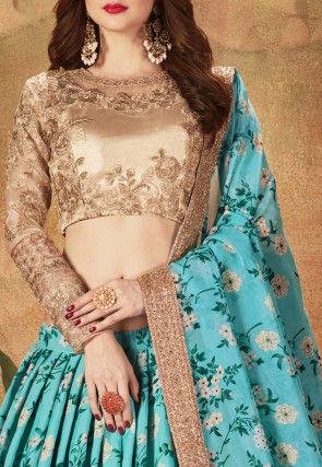 Digital Printed Organza Lehenga in Blue