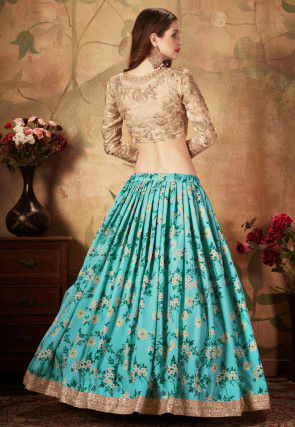 Digital Printed Organza Lehenga in Blue