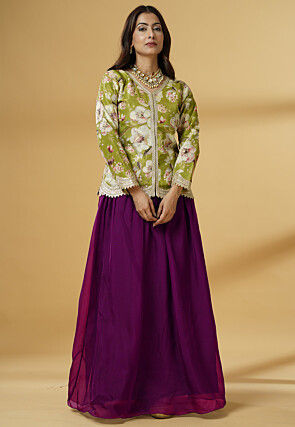 Digital Printed Organza Lehenga in Dark Magenta
