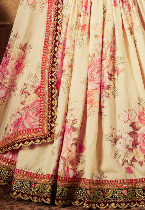 Digital Printed Organza Lehenga in Light Beige
