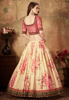 Digital Printed Organza Lehenga in Light Beige