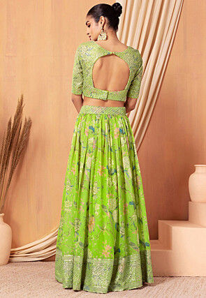 Digital Printed Organza Lehenga in Light Green