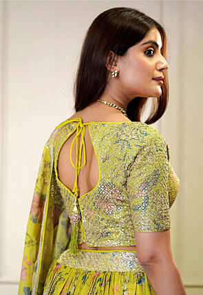 Digital Printed Organza Lehenga in Light Green
