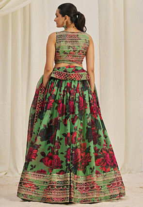 Digital Printed Organza Lehenga in Light Green
