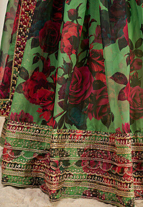 Digital Printed Organza Lehenga in Light Green