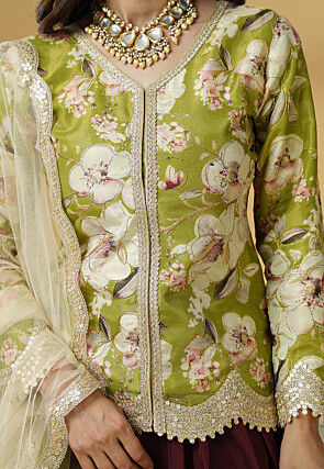 Digital Printed Organza Lehenga in Maroon