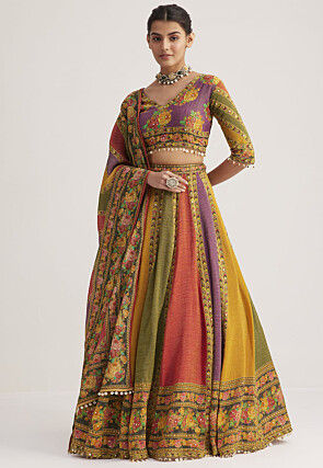 Digital Printed Organza Lehenga in Multicolor