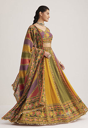 Digital Printed Organza Lehenga in Multicolor