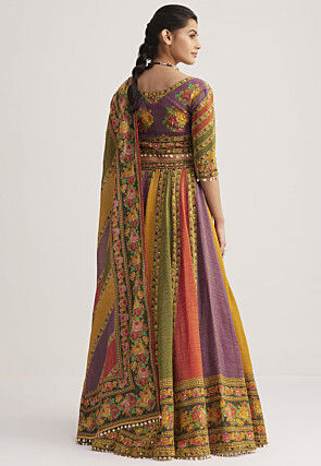 Digital Printed Organza Lehenga in Multicolor