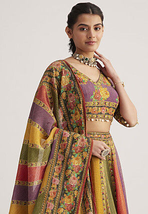 Digital Printed Organza Lehenga in Multicolor