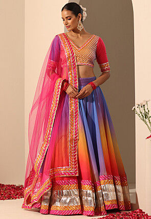 Digital Printed Organza Lehenga in Multicolor