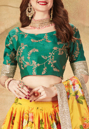 Digital Printed Organza Lehenga in Mustard