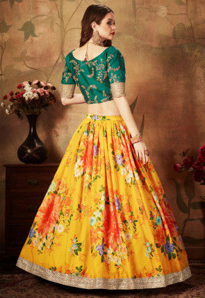 Digital Printed Organza Lehenga in Mustard