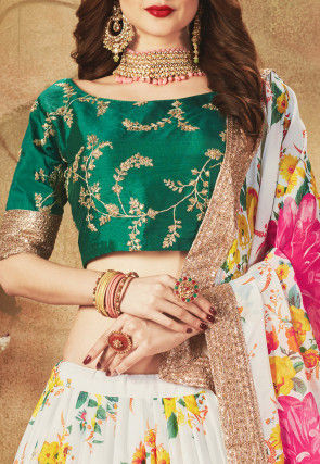 Digital Printed Organza Lehenga in Off White and Pink