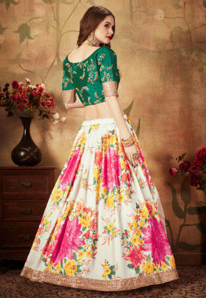 Digital Printed Organza Lehenga in Off White and Pink
