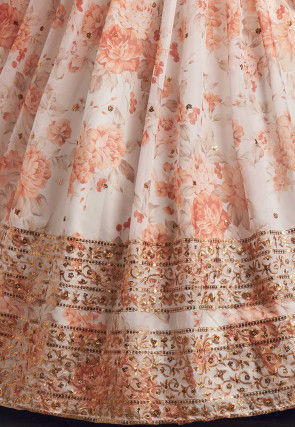 Digital Printed Organza Lehenga in Off White