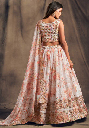 Digital Printed Organza Lehenga in Off White