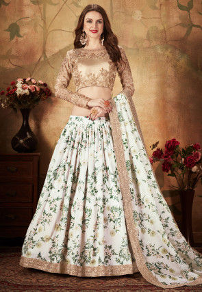 Digital Printed Organza Lehenga in Off White