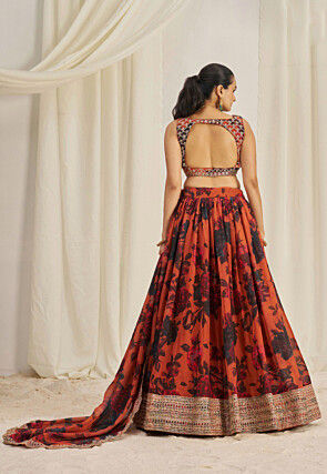 Digital Printed Organza Lehenga in Orange