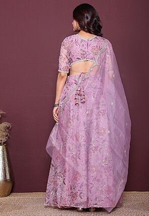Digital Printed Organza Lehenga in Purple