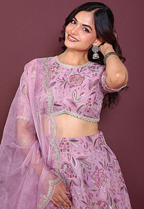 Digital Printed Organza Lehenga in Purple