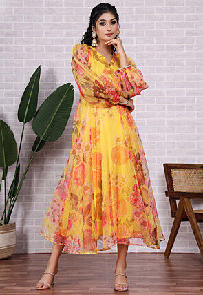 Yellow Net Indo Western Dress