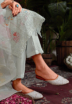 Digital Printed Organza Pakistani Suit in Grey