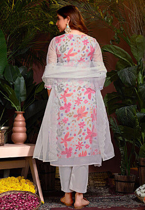 Digital Printed Organza Pakistani Suit in Grey