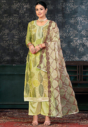 Digital Printed Organza Pakistani Suit in Light Green