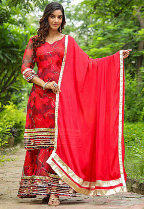 Digital Printed Organza Pakistani Suit in Maroon