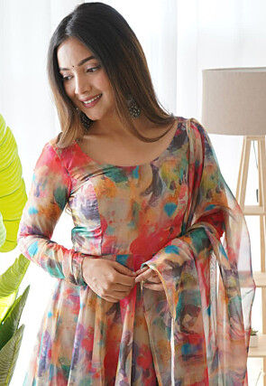 Digital Printed Organza Pakistani Suit in Multicolor