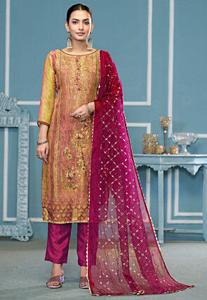 Digital Printed Organza Pakistani Suit in Multicolor
