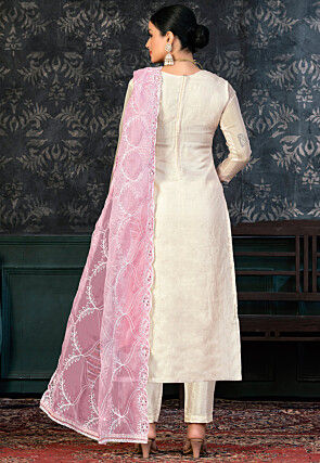 Digital Printed Organza Pakistani Suit in Off White