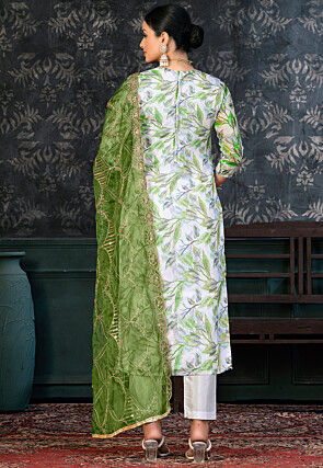 Digital Printed Organza Pakistani Suit in Off White