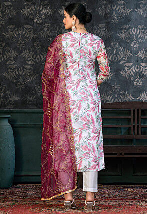 Digital Printed Organza Pakistani Suit in Off White