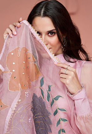 Digital Printed Organza Pakistani Suit in Pink