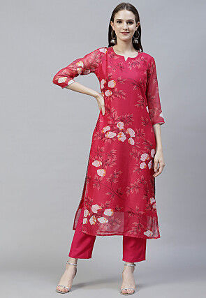 Digital Printed Organza Pakistani Suit in Pink