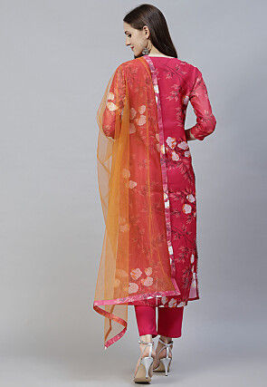 Digital Printed Organza Pakistani Suit in Pink