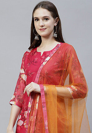 Digital Printed Organza Pakistani Suit in Pink